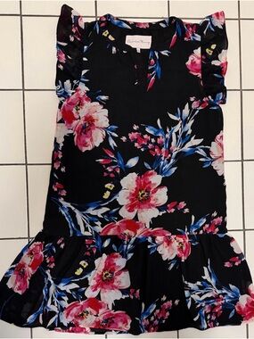 Charles Henry Black Dress with Pink & Blue Floral Print